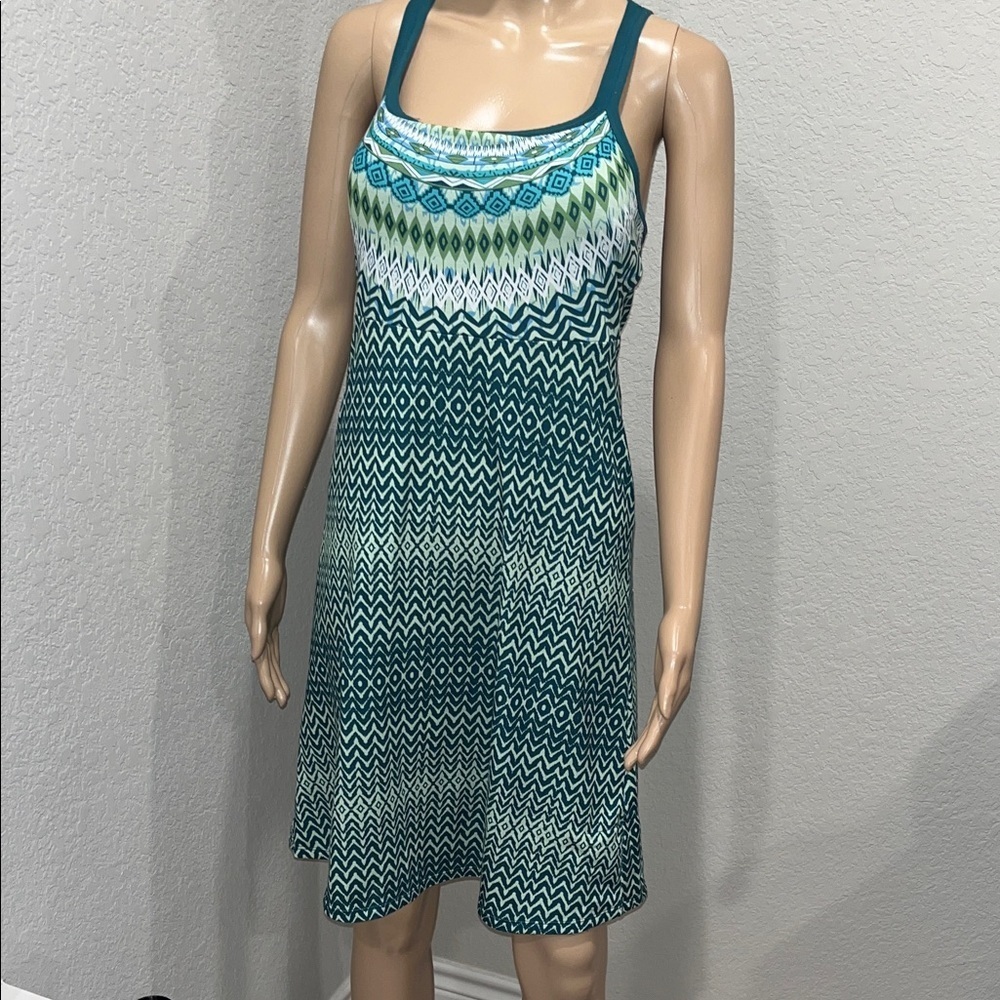 Prana Teal and White Patterned Dress